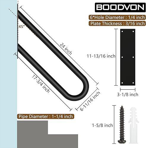Miniatura 2 de BOODVON Pasamanos de montaje en pared para escalones al aire libre, barandilla de escalera en forma de U para pasamanos de 1 a 3 escalones con