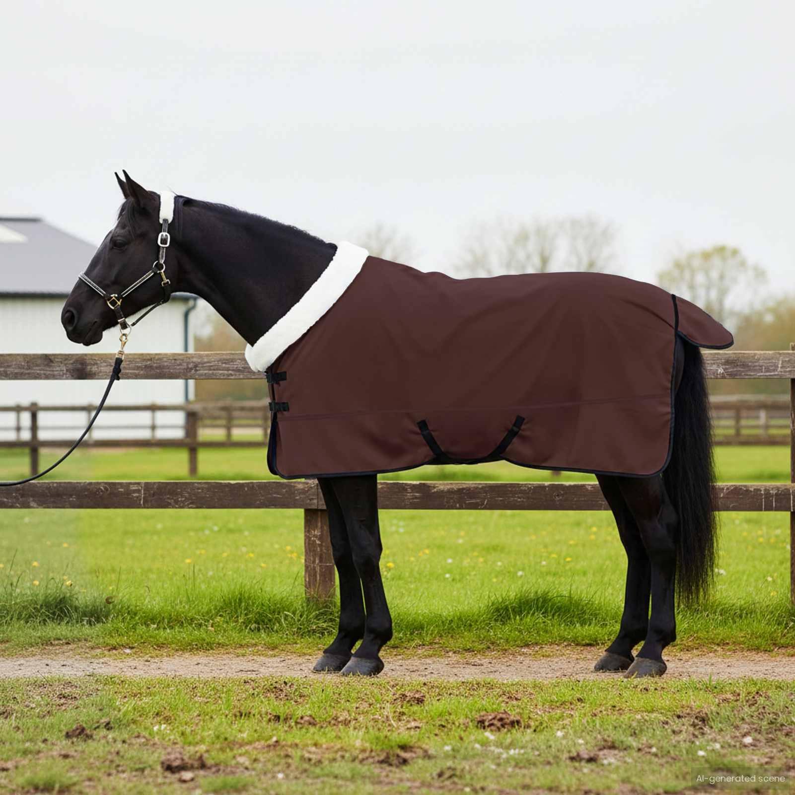 Gecheer Coperta per Cavalli in Pile, Coperta Antivento Termica Regolabile 135 cm, Felpa Morbida per Equitazione, Coperta Invernale per Cavalli da Esterno, Coperta Pieghevole e Lavabile per Cavallo