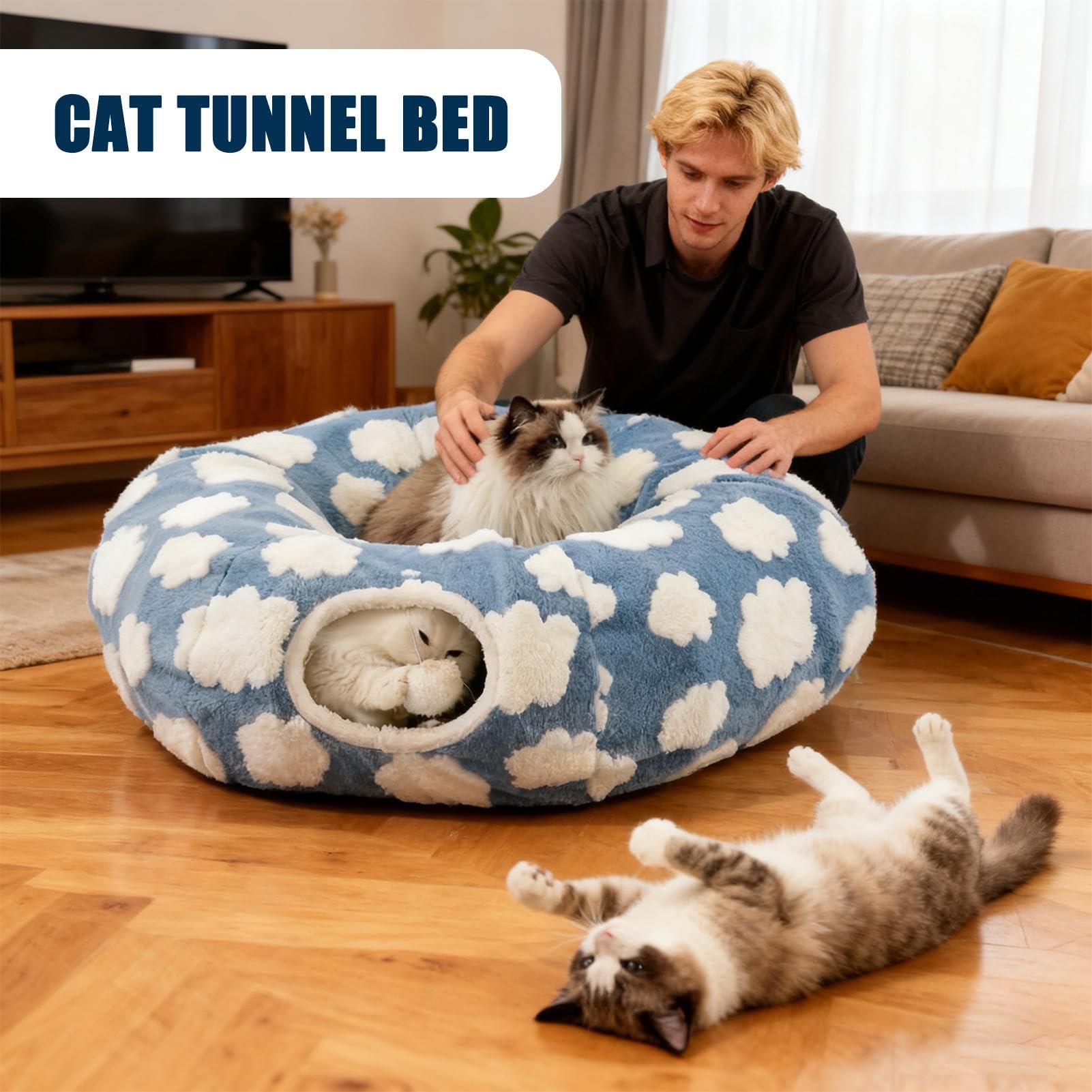 Tunnel Donut Chat Avec Balle Et Coussin Amovible