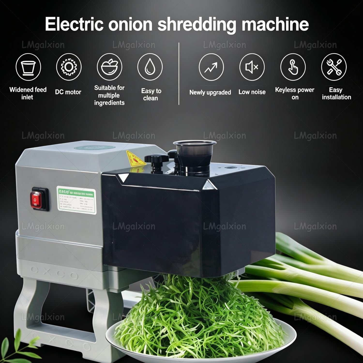 Râpe à Légumes électrique Et Coupe-Oignons Verts,Gain De Temps 70%,Hachoir Automatique 5X Plus Rapide,Moteur Silencieux 200w,Appareil avec Support Détachable & Pièces Lavables 1.8mm