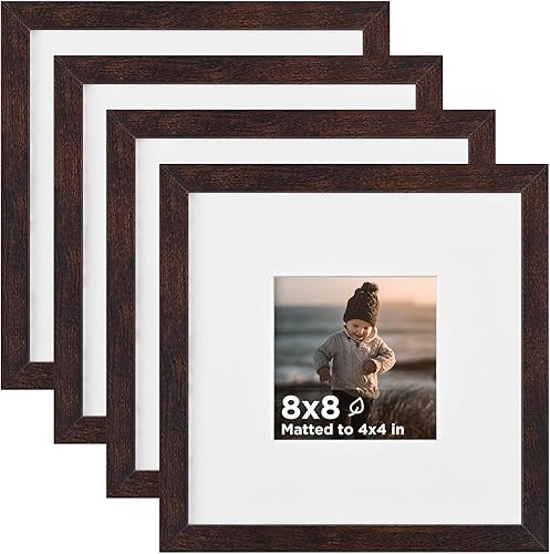 Vista 169 de KINLINK Juego de 4 portarretratos de 12 x 12 pulgadas, cuadrados de madera mate de 8 x 8 pulgadas con plexiglás para 8 x 8 pulgadas con paspartú