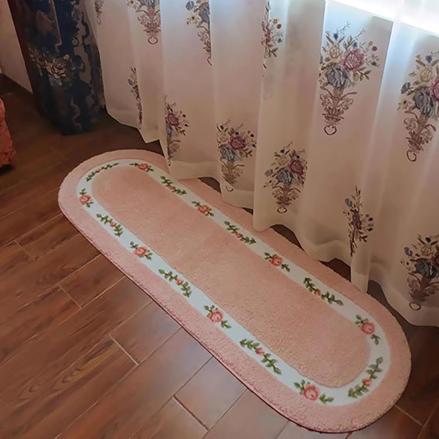 Pink Rose Rug Romantic Rose Flower Rug 49.2" x 17.7"Shaggy Area Rugs Farmhouse Runner Rug Shaggy Floral Mat Modern Carpet Washable Floor Mats for Bedroom/Living Room/Bathroom/Laundry Room/Hallway