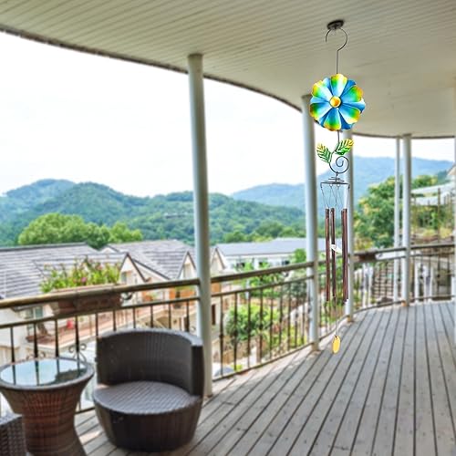 Miniatura 7 de MUMTOP Campanillas de viento para espacio exterior Campanillas de viento de jardín con molinillo de viento de flores, 33 pulgadas de tono profundo