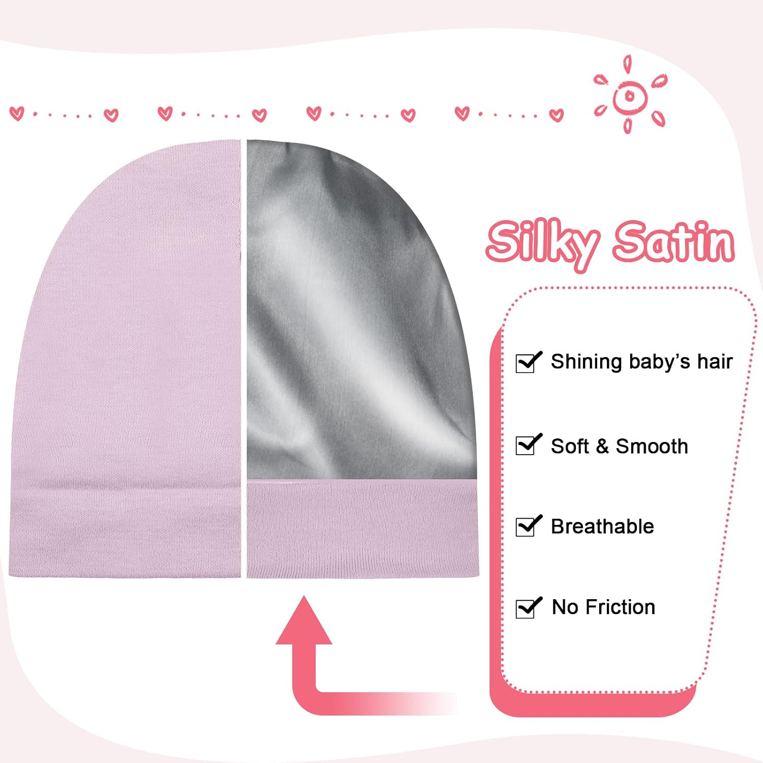 6 Pcs Satin Lined Baby Newborn Hats Silk Beanie for Toddler Infant 0-6 Months Pink Beige Purple Pale Sage Mixcolor