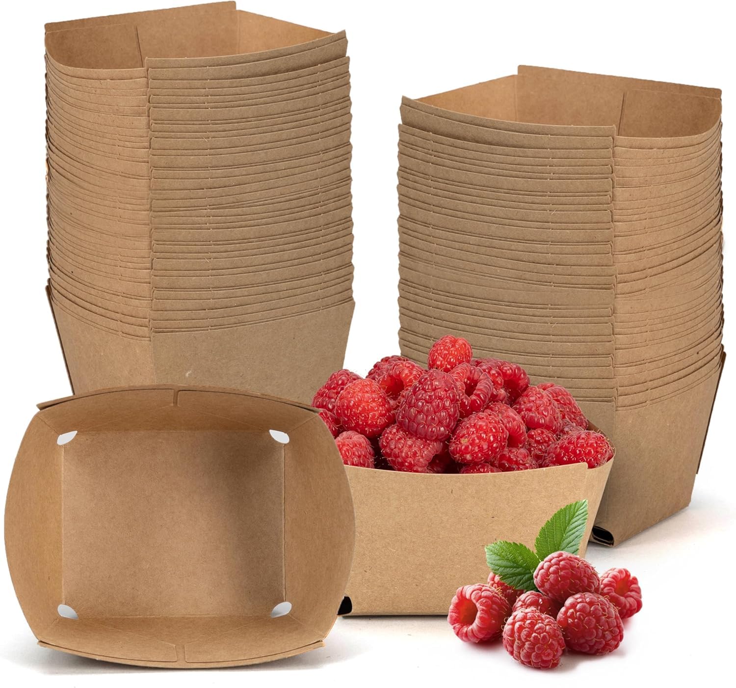IDL Packaging Pint Berry Basket, Brown (Pack of 100) − Strong and Food-Safe Cardboard Containers for Freezing or Storing Small Fruits − Perfect Farmers Market Supplies