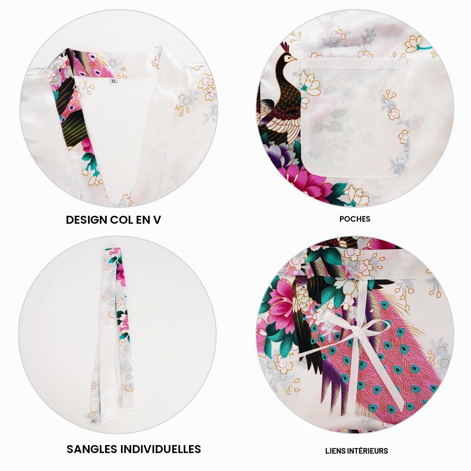 Robe Kimono Japonaise pour Femmes, Japonais Traditionnel Yukata Femme, Paon Peignoir, Masque Kimono Eventail à Main Ensemble de Chaussettes