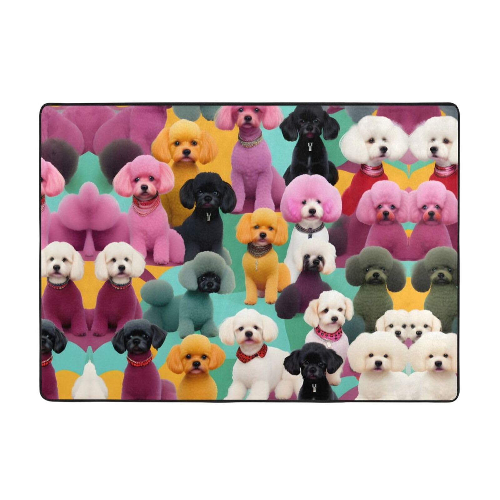 Tapis motif caniche de salon aux couleurs inaltérables 203x147