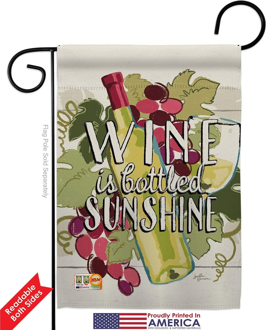 Wine is Sunshine Garden Flag Set Wall Holder Beverages Drink Fruits Cheese Sangria White Red Rose Dessert Sparkling Small Decorative Gift Yard House Banner Double-Sided Made In USA 13 X 18.5