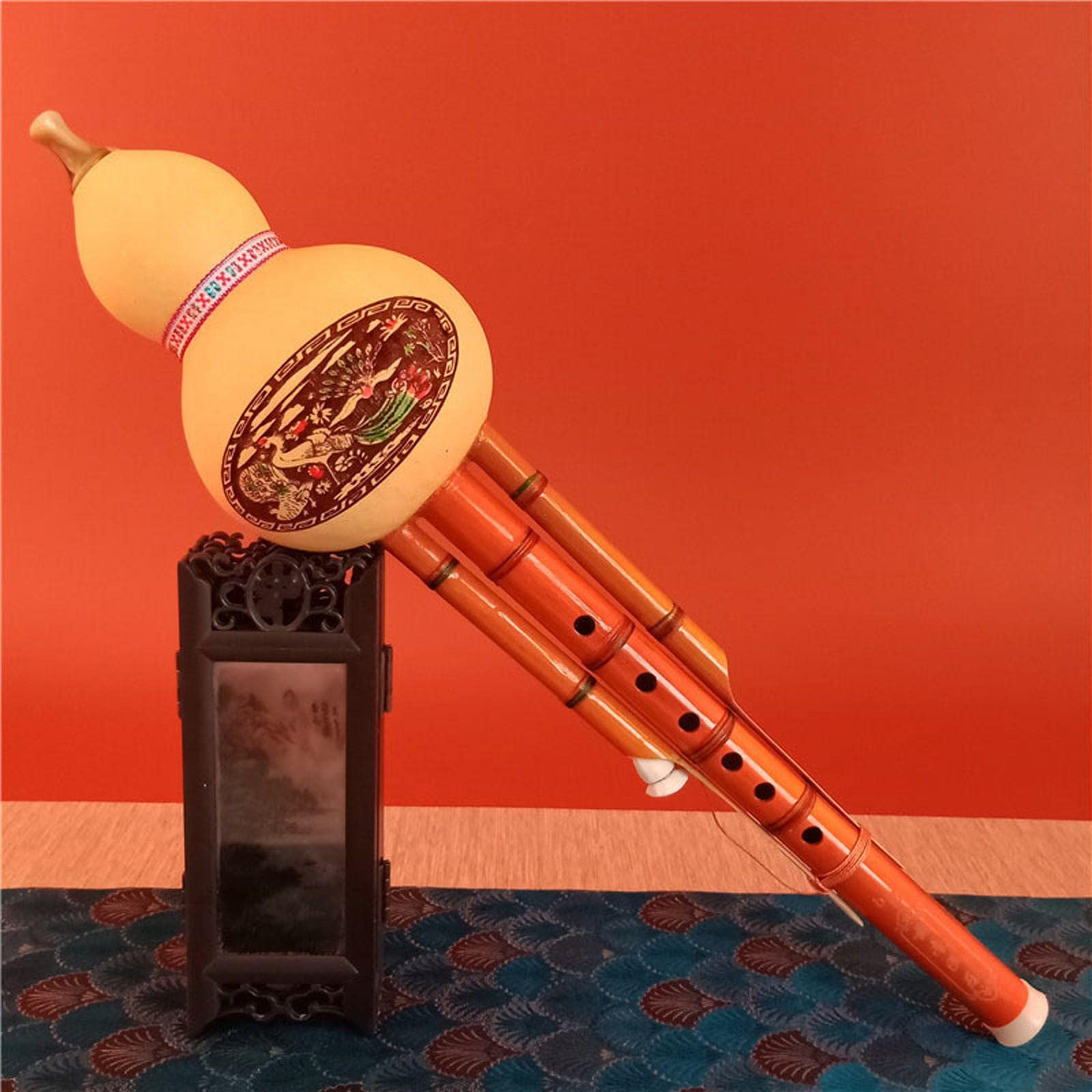 F Fityle Hulusi Flöte, Chinesische Hulusi Flöteninstrument, Kürbisflöte Bambus Hulusi, Traditional Hulusi Flute Cucurbit Flute Bamboo Hulusi with Case für Anfänger Studenten Geschenk Musikliebhaber
