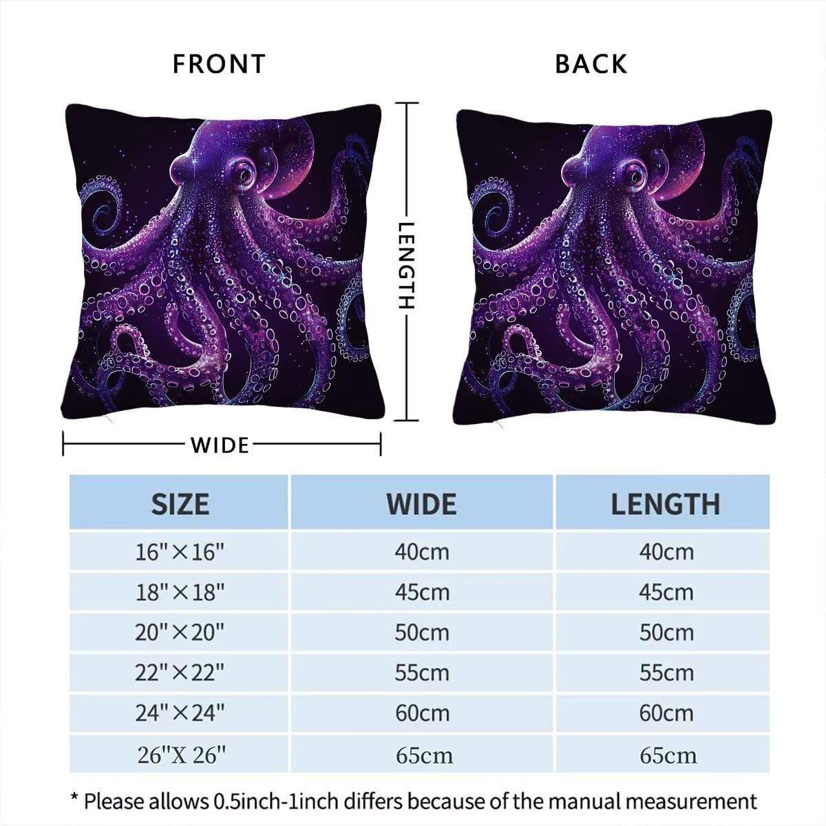 Federe Cuscini Divano 60x60 cm, Viola Cuscini per Divano, Velluto Federe Cuscino Letto Impermeabili Set da 4, Copricuscini Polpo Motivo con Cerniera Invisibile Design per Sofá, Regalo Donna G-25