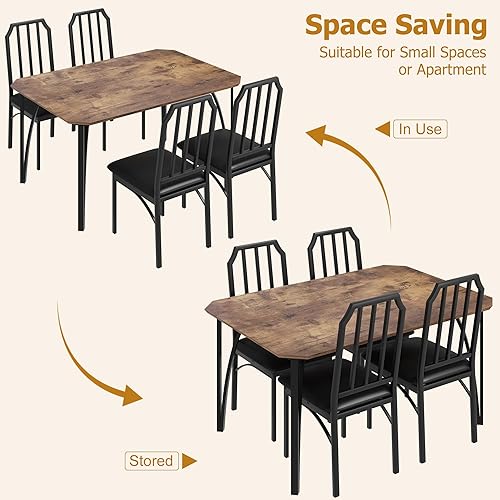 Miniatura 3 de GAOMON Juego de mesa de comedor para 4, mesa de cocina rectangular y sillas tapizadas para 4, juego de mesa de comedor de 5 piezas con diseño de