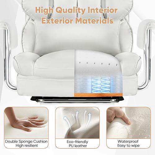 Miniatura 6 de Sweetcrispy Silla ejecutiva de escritorio para oficina en casa, ergonómica, grande, respaldo alto con reposapiés y soporte lumbar, altura reclinable
