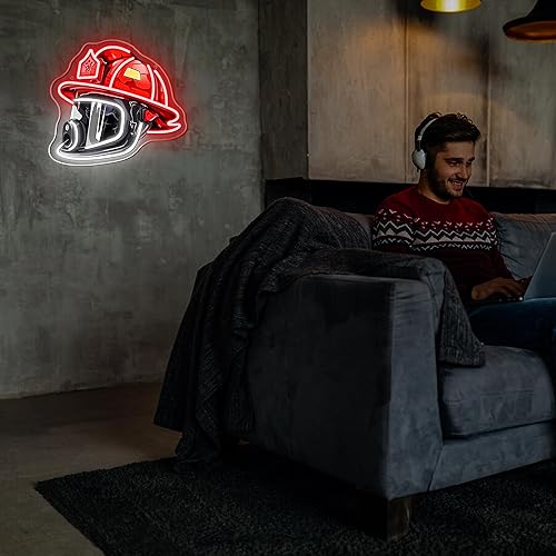 Miniatura 4 de Mutank Letrero de neón para casco de extinción de incendios, luz de neón de arte pop alimentada por USB, LED, regulable, para decoración de pared de