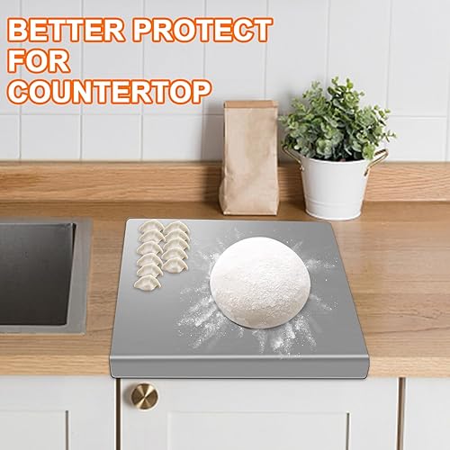 Miniatura 8 de Tabla de Cortar de Acero Inoxidable 304 con Pack de 2 Alfombrillas Antideslizantes, Yoposeo Tablas de Cortar y Picar Resistentes para Hornear para