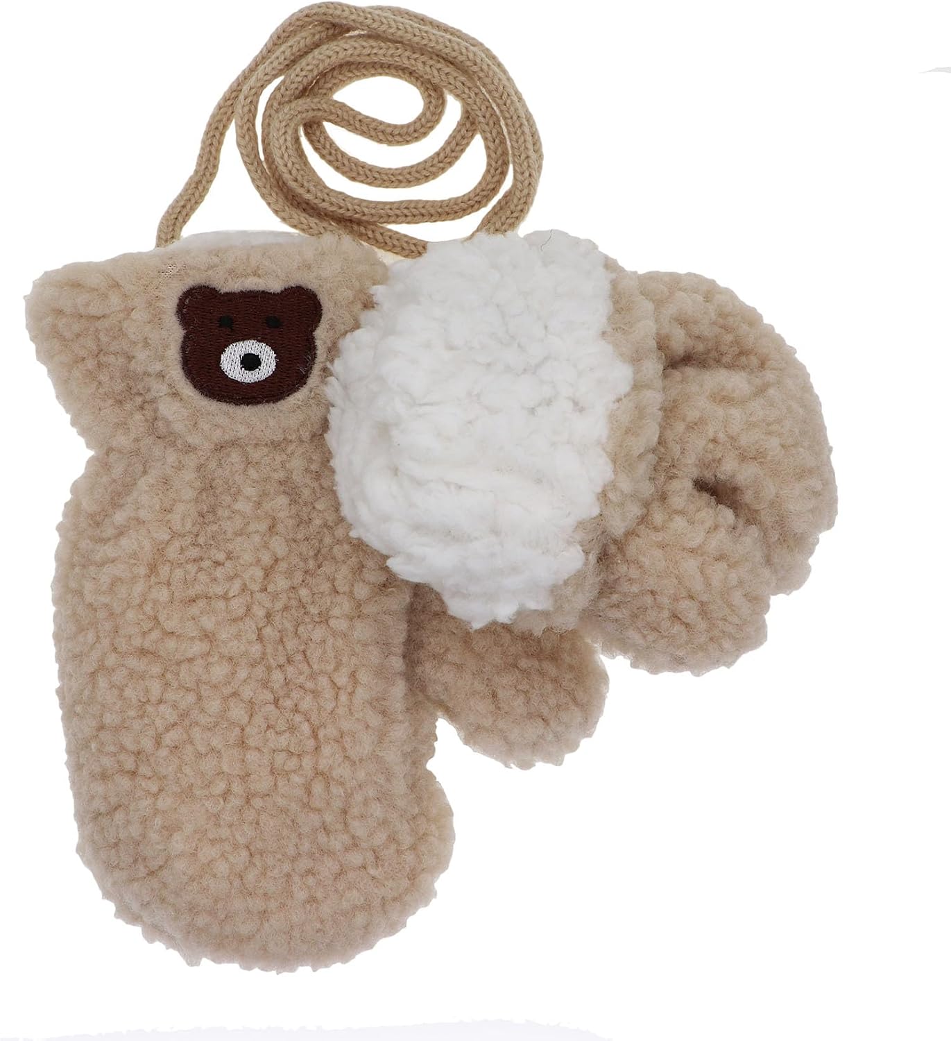 PURFANREE Little Boys Girls Bear Winter Warm Plush Mittens with String Kids Baby Soft Thick Fleece Lined Gloves