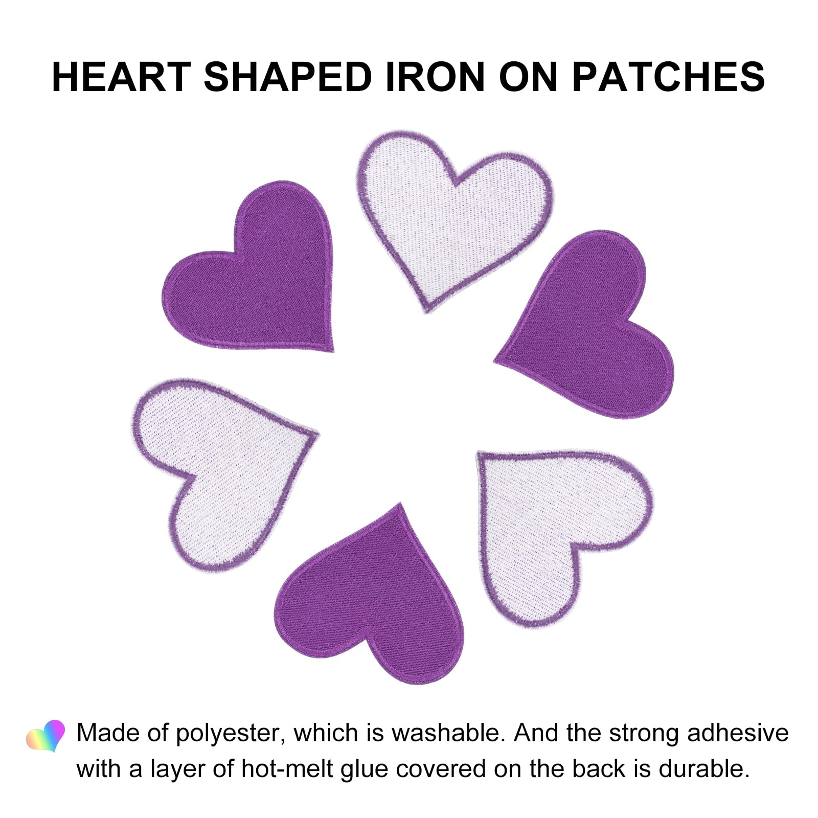 QUARKZMAN 120Pz Toppe Termoadesive a Forma di Cuore 6.8x7cm Ricamate Viola