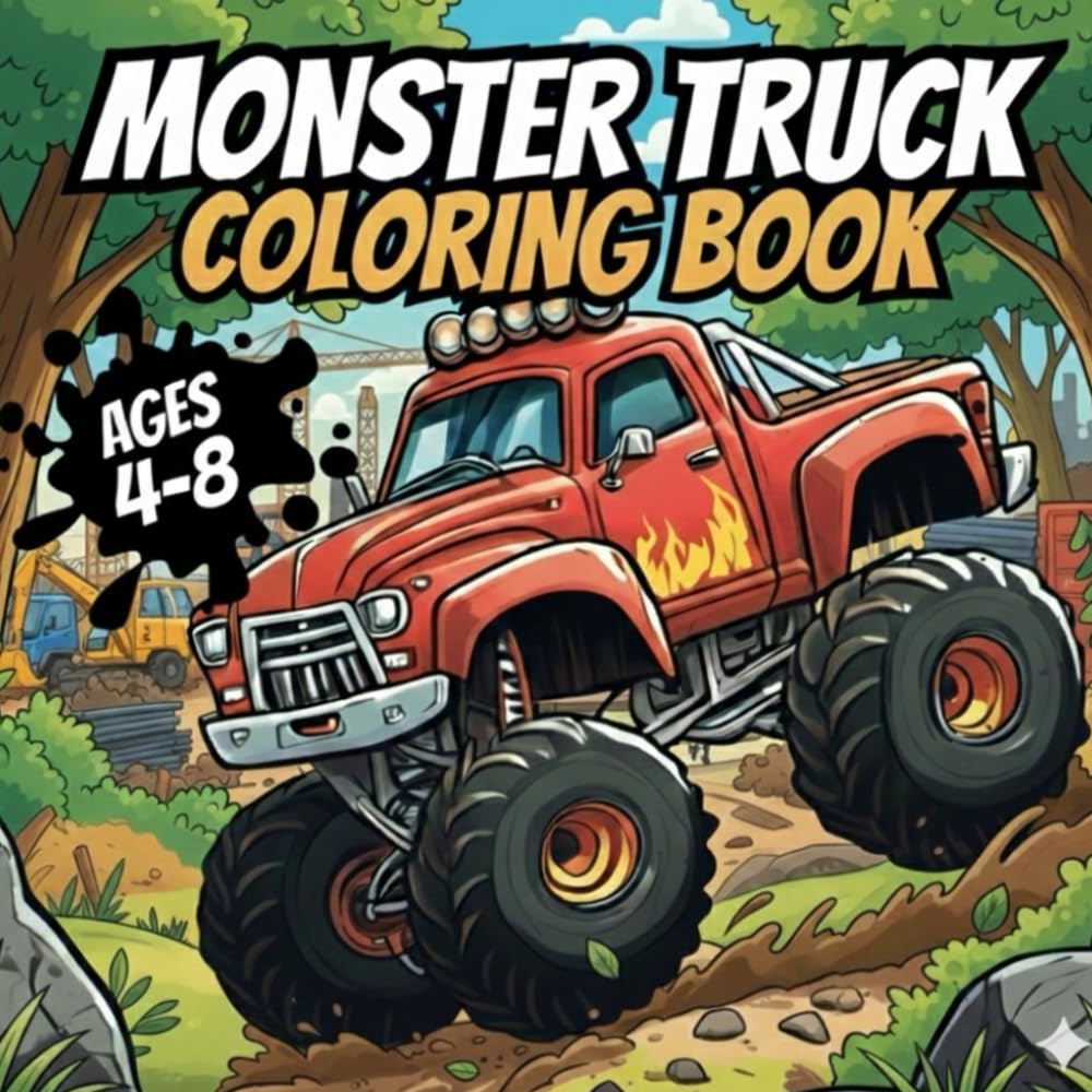 Monster Truck Action Coloring Book for Kids Ages 4–8: Huge Monster Trucks Crushing Cars & Racing on Dirt Tracks | Bold & Thick Outline Pages for Easy Coloring Fun (Truck Smash Series)