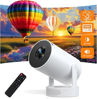 Trunera Mini Projector: Native 720P 4K/1080P Support, 220 ANSI Lumens, WiFi 6 Bluetooth 5.0, 180° Rotatable Android 11 Smart Projector for Bedroom Theater (Ivory)