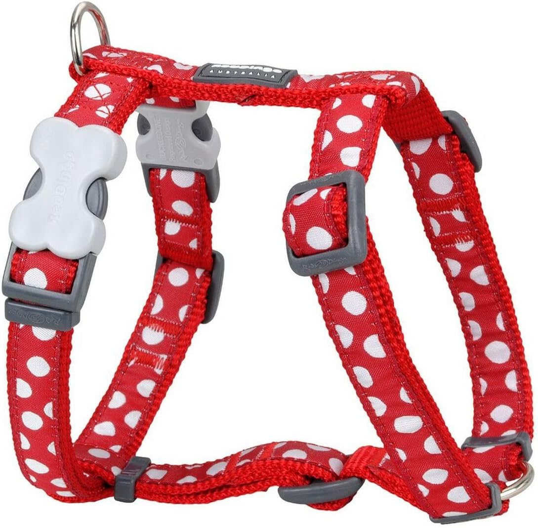 Red Dingo Classic Dog Harness Design, White Spots on Red, Small 15mm