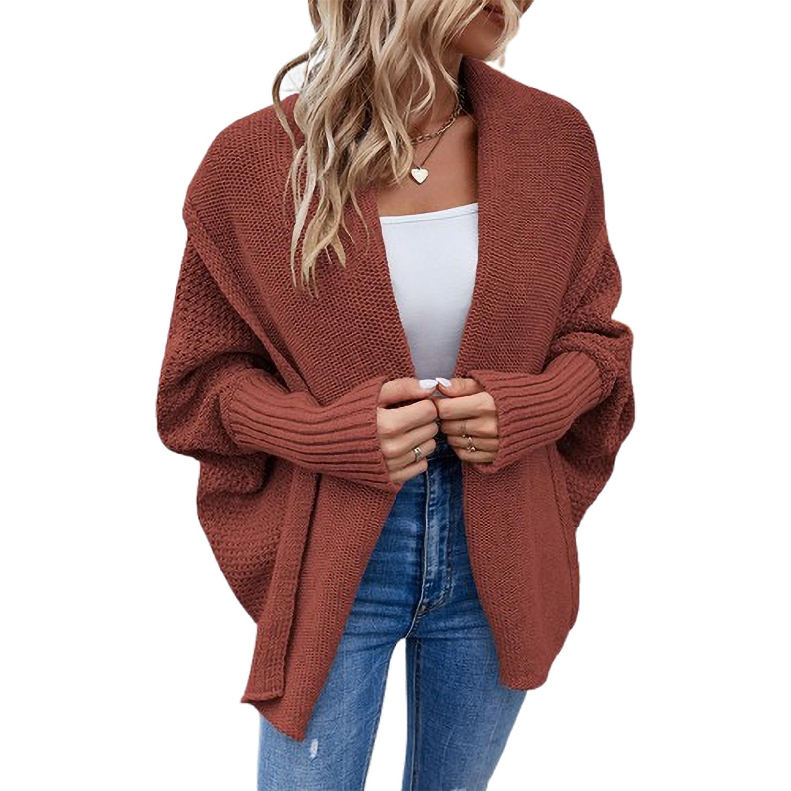 Women Batwing Sleeve Cardigan Sweater Knit Open Front Sweater Coat Casual Kimono Wrap Kintwear Outerwear Jacket