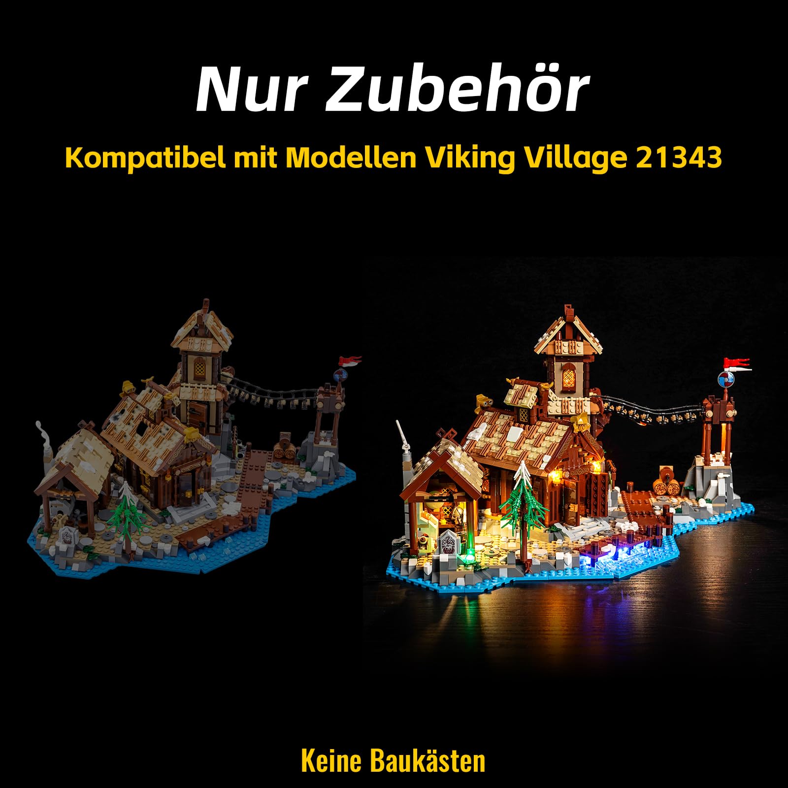 BrickBling Set de luces LED para Lego 21343 Viking Village (No Lego), set de iluminación decorativa para Lego Ideas 21343 villa vikinga juguete creativo – versión estándar, DE-P55001-21343 - 3