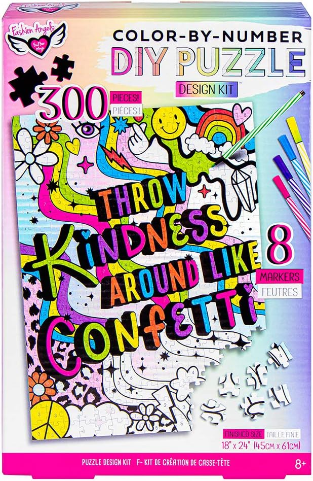 Fashion Angels Color by Number 300 Piece Coloring Puzzle 12692, Includes 8 Markers, Great Gift for Kids Ages 8 and Up