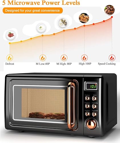 Miniatura 5 de Horno microondas retro, Safeplus de 0.7 pies cúbicos, microondas de 700 W con placa de acero laminado en frío, 5 micro descongelación y función de