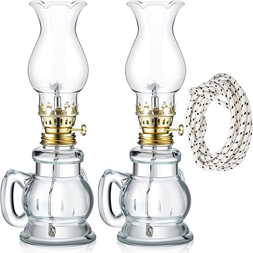 Miniatura 9 de Yexiya 2 Piezas Lámpara de Aceite Rústica Linterna Grande Lámpara de Queroseno Clásica Vintage de Vidrio con Mecha de Aceite Extra de 6.6 pies para