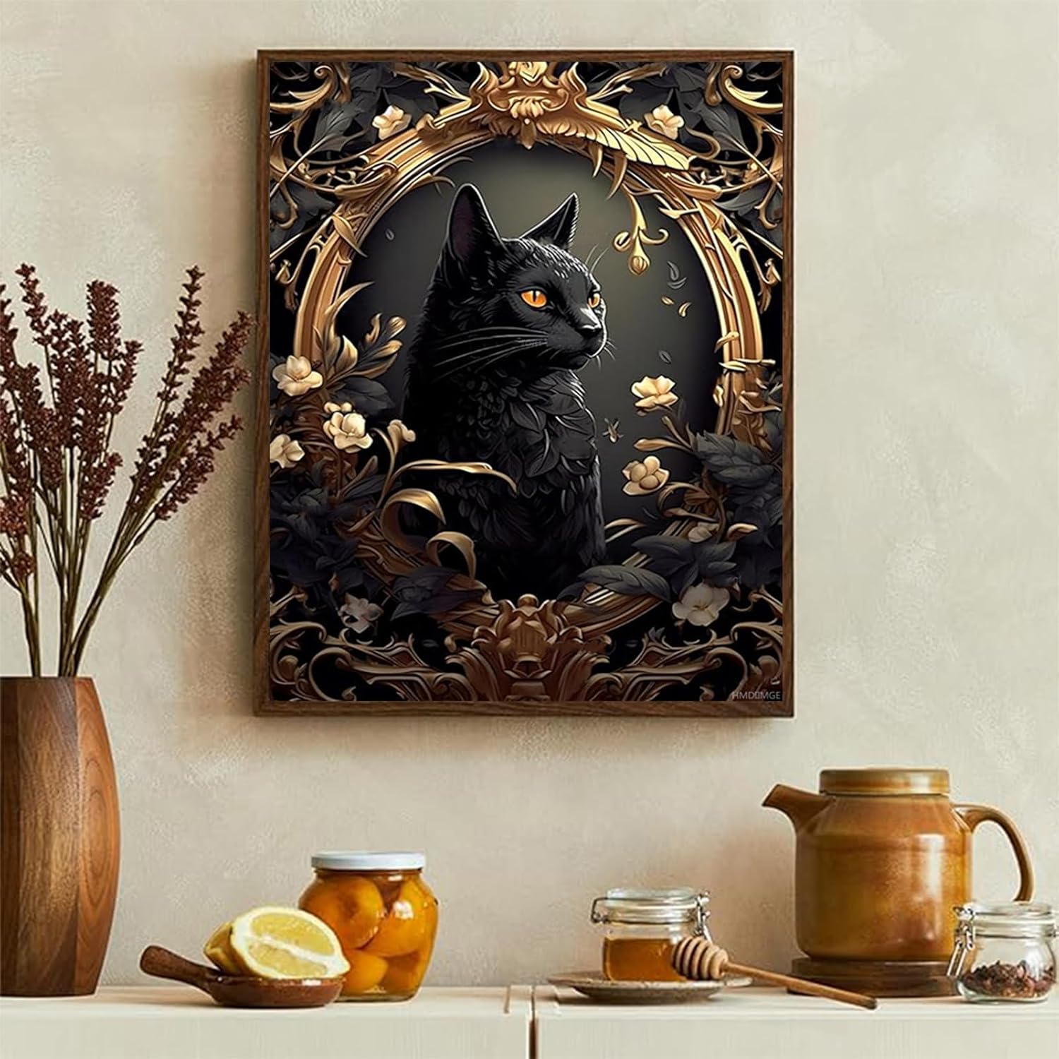 Gothic Black Cat Christmas Gifts Diamond Art Painting Kits for Adults, Gothic Goth Round 5D Paint with Diamonds Gem Art Painting Kits DIY Crafts Kits for New Year's Day Valentine's Day 12x16 inch