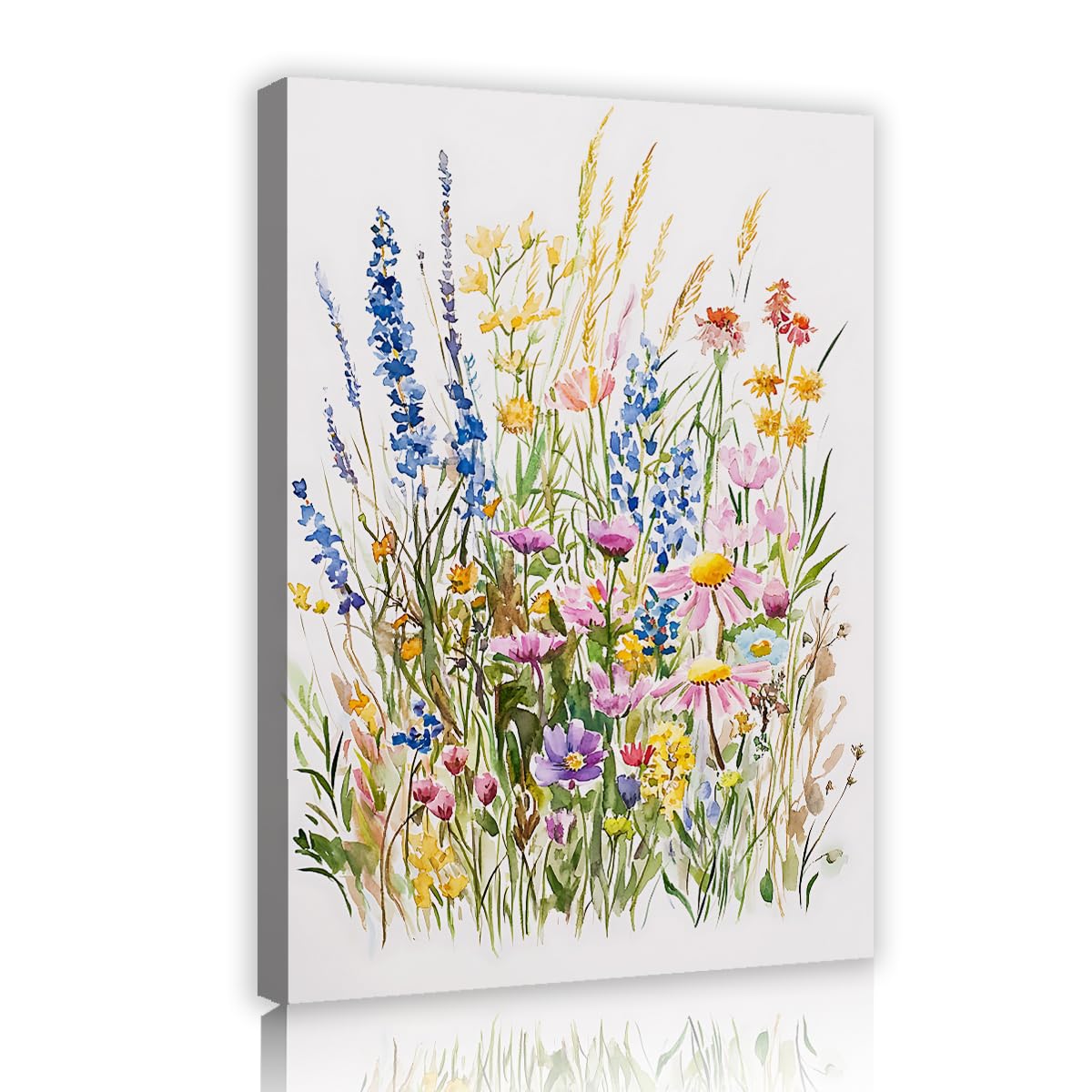 Via Vela Watercolor Floral Canvas Prints Framed Colorful Wildflower Field Poster Fresh Botanical Garden Picture Wall Decor For Kitchen Restroom Lounge Corner 80x120cm