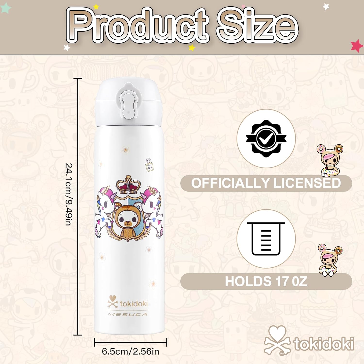 Tokidoki Unicorno insulated water bottle Stainless Steel Water Bottle 16oz Vacuum Sealed Thermal Cup with Leak Proof Flip Lid, Double Wall Tumbler for Hot & Cold Drinks, Unicorno Design - Image 5