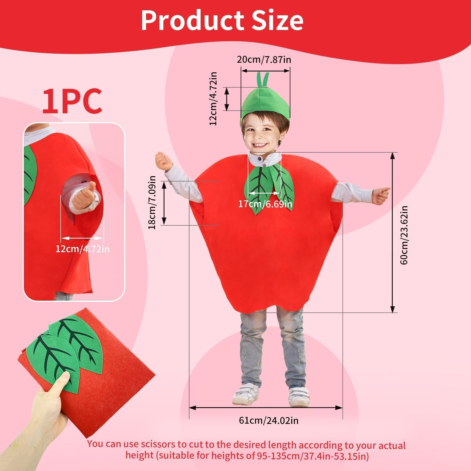 Uoww Fruit Costumes Boys and Girls Fancy Dress Outfit Dress Up, Apple Costumes Suitable for Halloween, Christmas, Theme Partes and Role-Playing - Image 2
