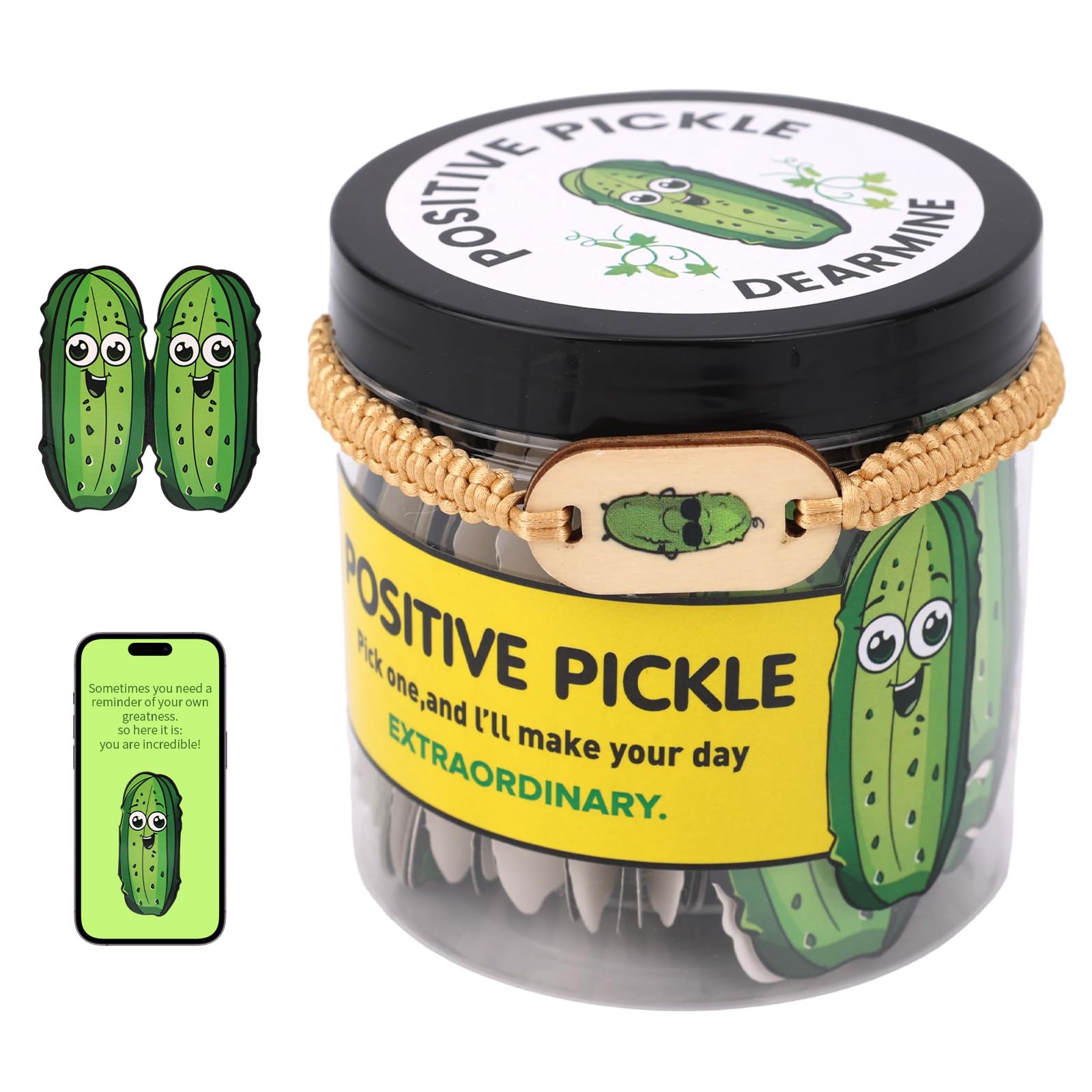 Fukaisu Positive Pickle Cards Jar with NFC Tech, 60 Affirmation Cards for Women Men Teens Emotional Supports Pickle Jar Gifts Fit Family Friends