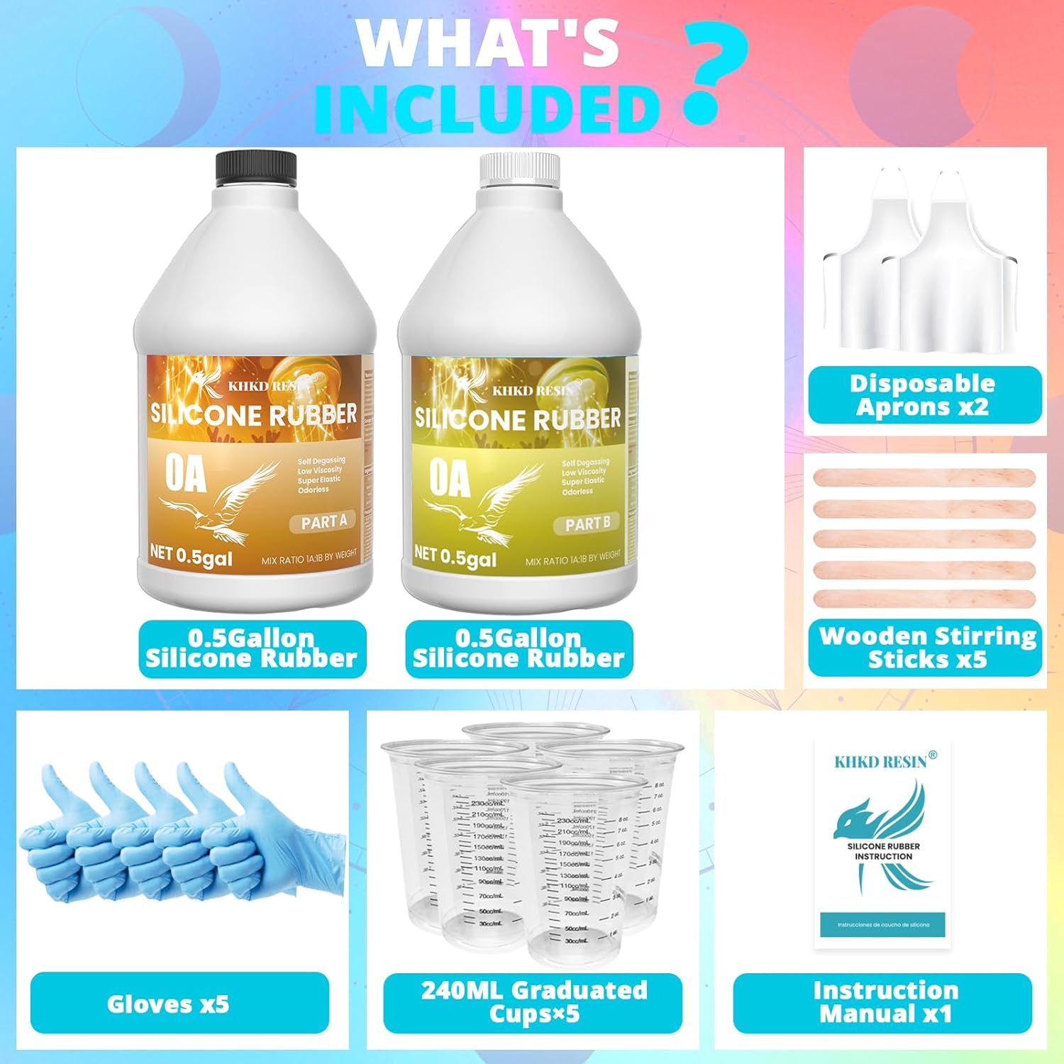 KHKD RESIN Silicone Mold Making Kit, 0A Liquid Silicone Rubber 1 Gallon, Extra Soft & Elastic Molding Silicone – Bubble-Free, Easy Demold for Resin Molds, 3D Molds, Candle Molds, Soap Molds