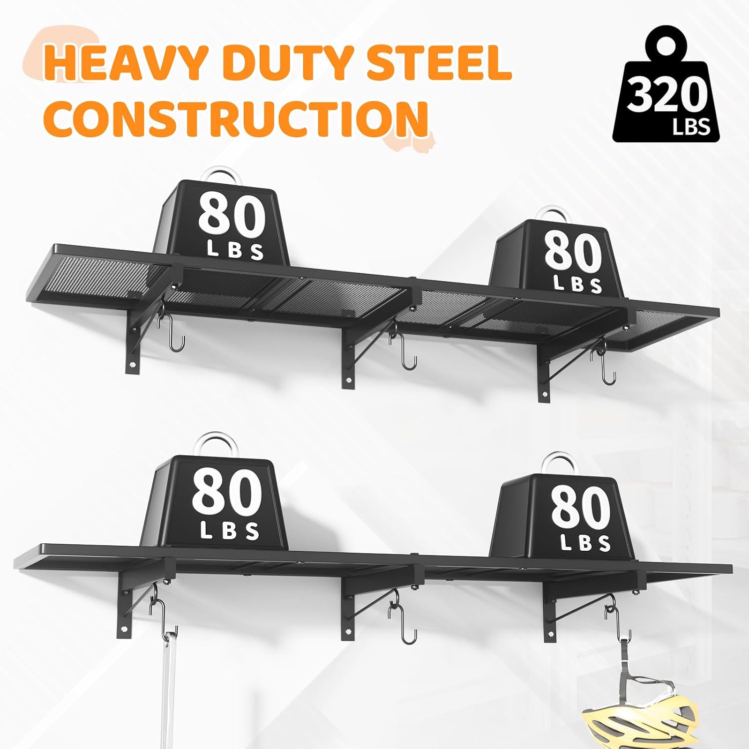 2 Pack Garage Wall Shelving, 1x3.85ft Heavy Duty Garage Shelving Wall Mounted 320 lbs Load Capacity, Black Garage Storage Shelves Floating Shelves for Basement, Shop, Shed - Image 5