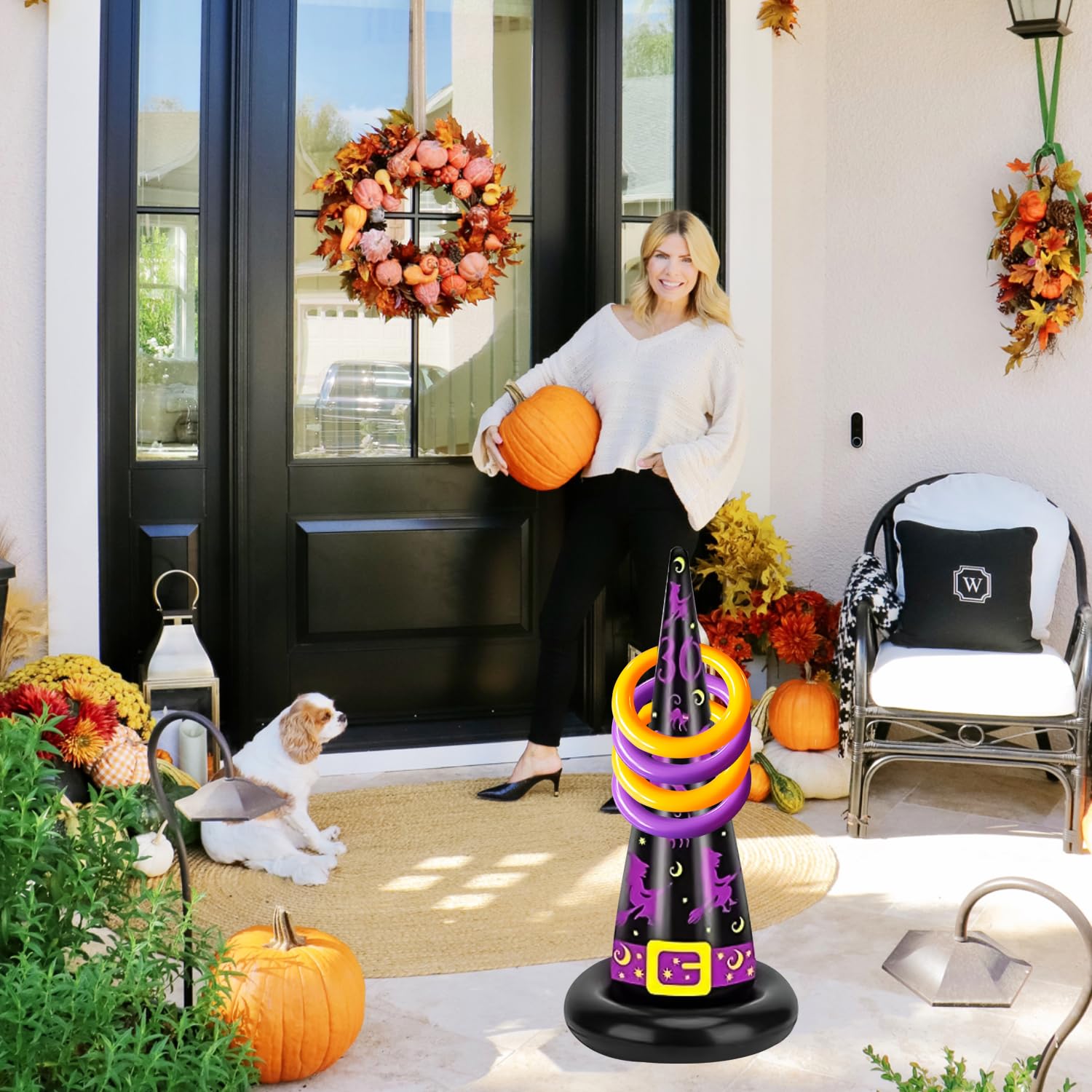 HAICN 5Pieces Halloween Inflatable Throwing Rings Games Purple Witch Hat and 4 Rings Toss Party Indoor Outdoor Fun Games for Kids Adults Family - Image 4