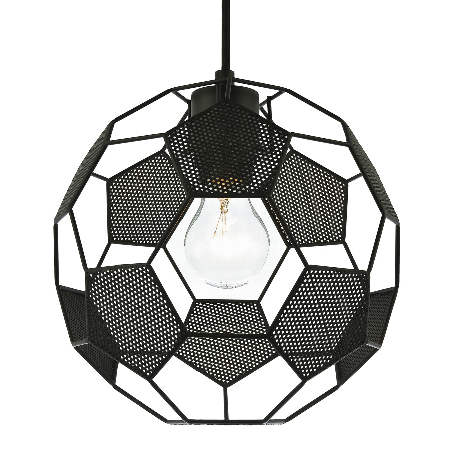 Modern Matte Black Football Soccer Pendant Lamp Shade with Laser Cut Holes | 25cm x 25cm | Perfect Room Addition for Any Football Fan by Happy Homewares