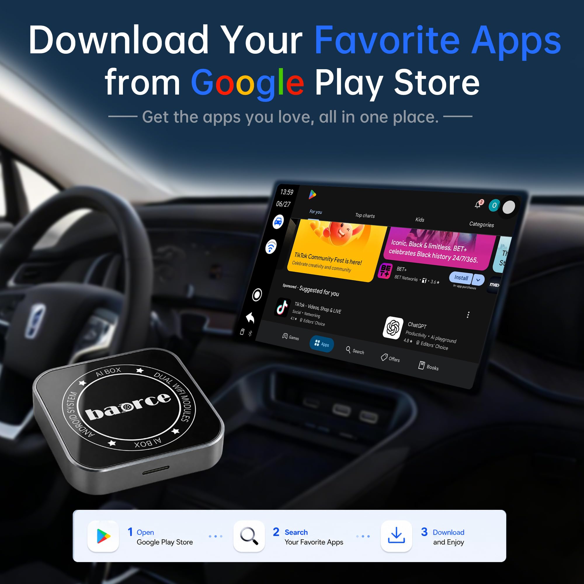 AI BOX 最新 YouTube Netflix CarPlay Apple Ai Box - Dispositivo de vídeo veicular com Netflix, YouTube, Prime