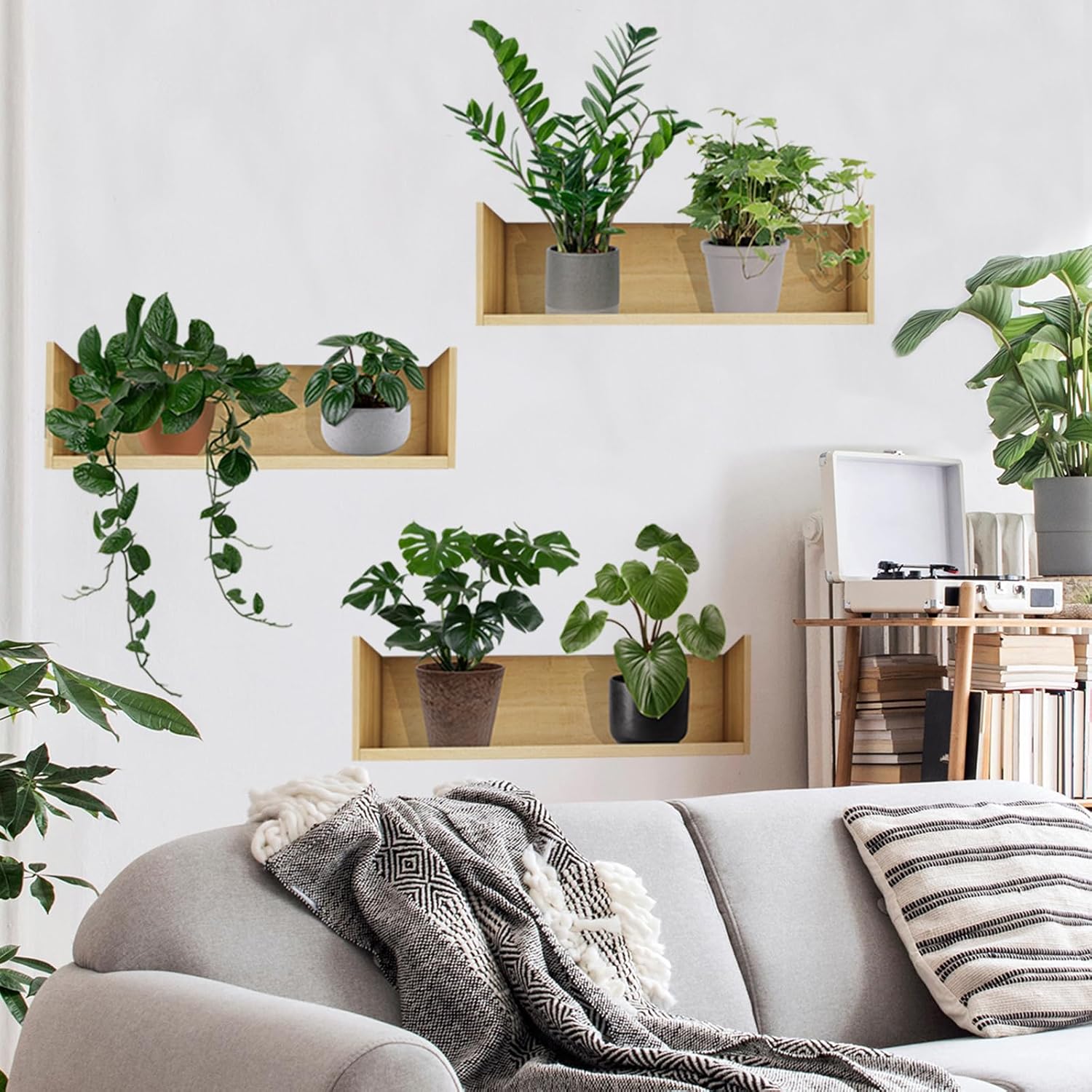 Green Plant Wall Decals 3D Bonsai Tropical Plant Wall Sticker Creative Vinyl Peel and Stick Removable Wall Art Decor for Living Room Bedroom Home Office (Tropical Plant 01)