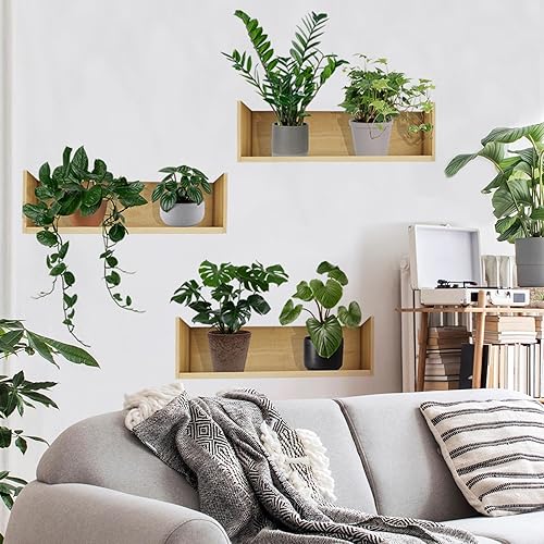 Miniatura 9 de Calcomanías de pared de plantas verdes 3D, calcomanías de pared en macetas tropicales, vinilo creativo para despegar y pegar, decoración de pared