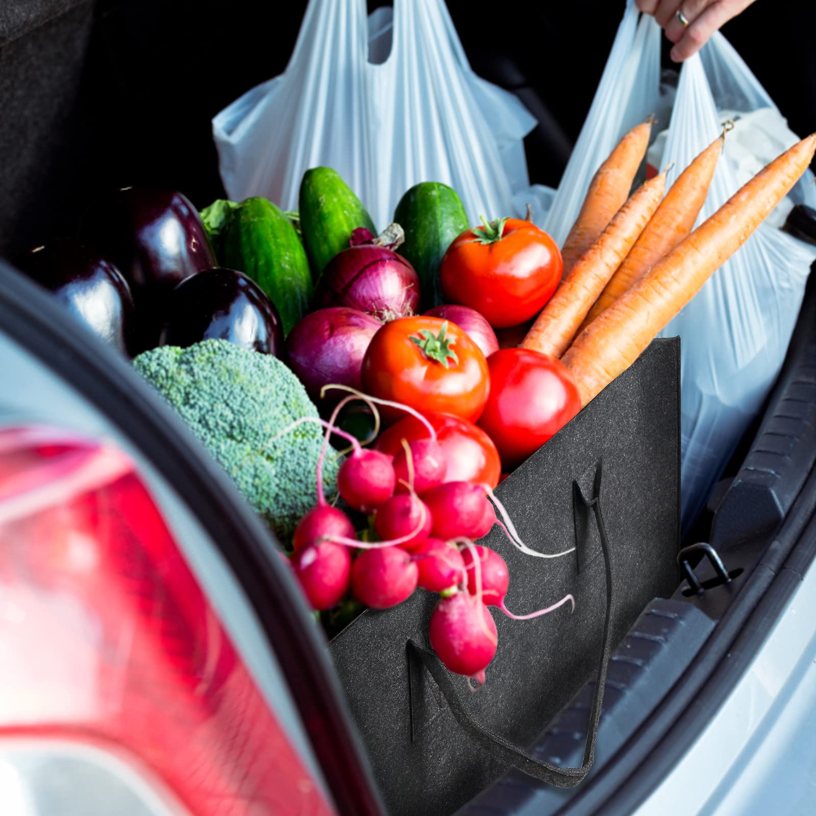 EFUTURETIME Vilten tas XXL, 61 × 32 × 32 cm, 60 liter, vilten shopper, groot met handvat, tas van vilt, opvouwbaar, vilten mand, haardhout, voor kleding, speelgoed, groenten en fruit, grijs, 2 stuks