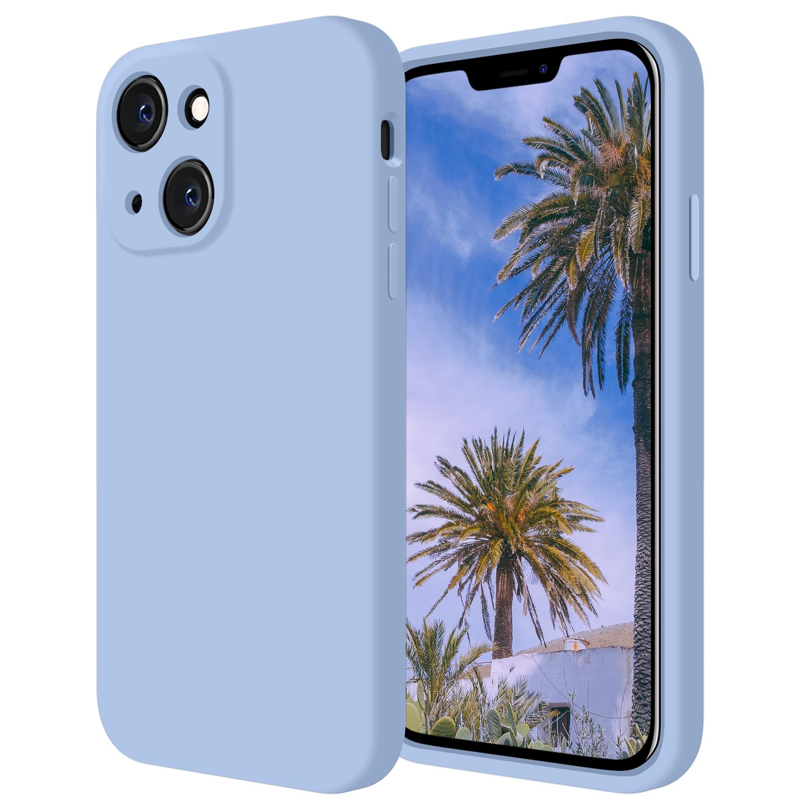 FireNova for iPhone 14 Case, Silicone Upgraded [Camera Protection] Phone Case with [2 Screen Protectors], Soft Anti-Scratch Microfiber Lining Inside, 6.1 inch, Light Blue