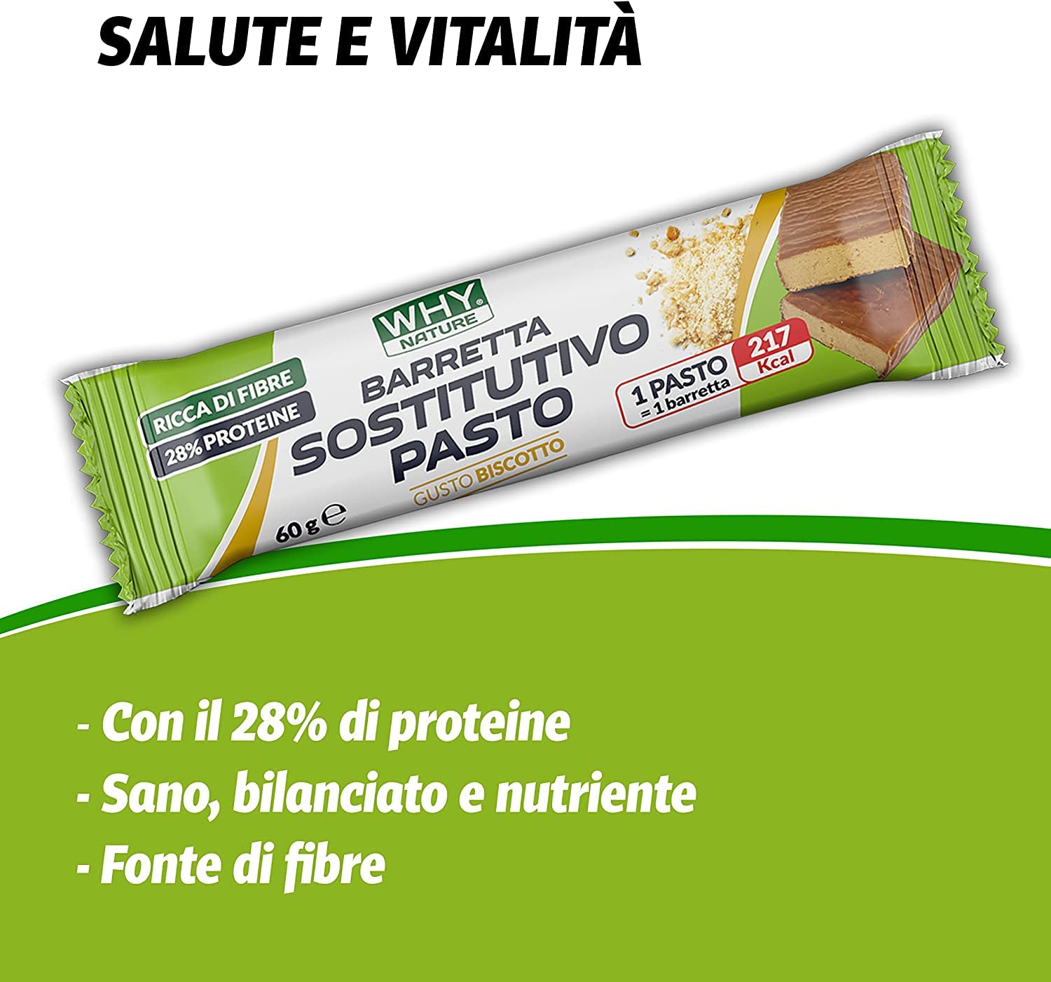 WHY NATURE BARRETTE SOSTITUTIVO PASTO - Barrette Proteiche Gusto Biscotto - Pasti Sostitutivi Snack Proteici - Box da 24 Pezzi - 60 gr