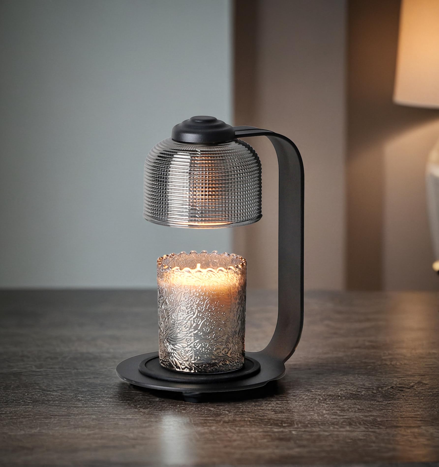 nearus Candle Warmer Lamp with Dual Bulbs - Compatible with Jar Candles, Modern Design, Dimmable, Top Melting for Scented Wax (ls025-black)