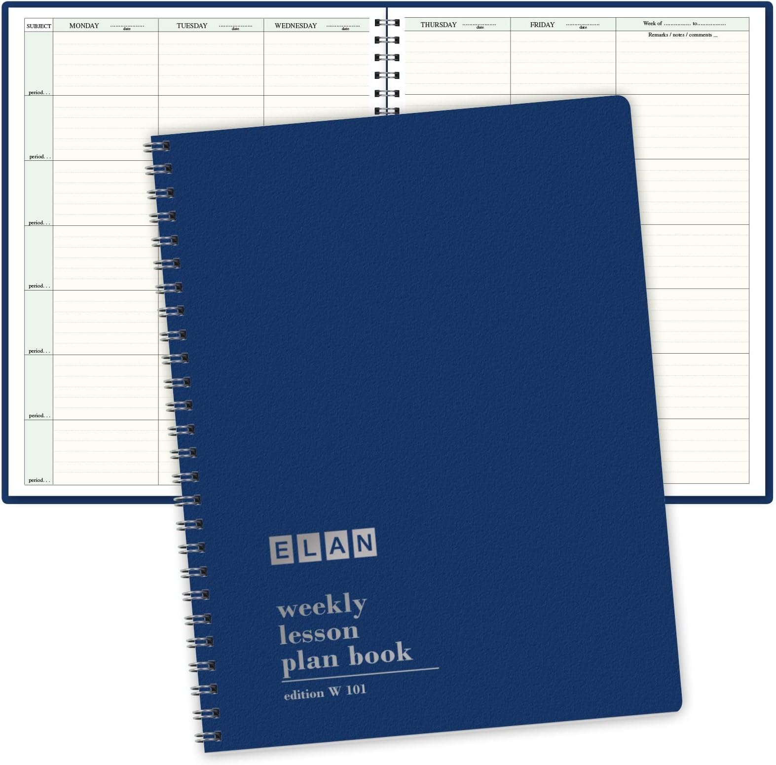 Elan Publishing Company 7 Period Teacher Lesson Plan; Days Horizontally Across the Top (W101)