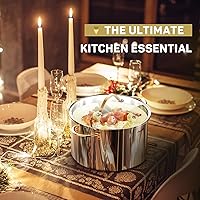 Vista 8 de Olla de stock de 12 cuartos, olla de acero inoxidable 18/10 de tres capas con tapa, olla de cocina sin costuras de 12 QT con asa de cobre, ollas
