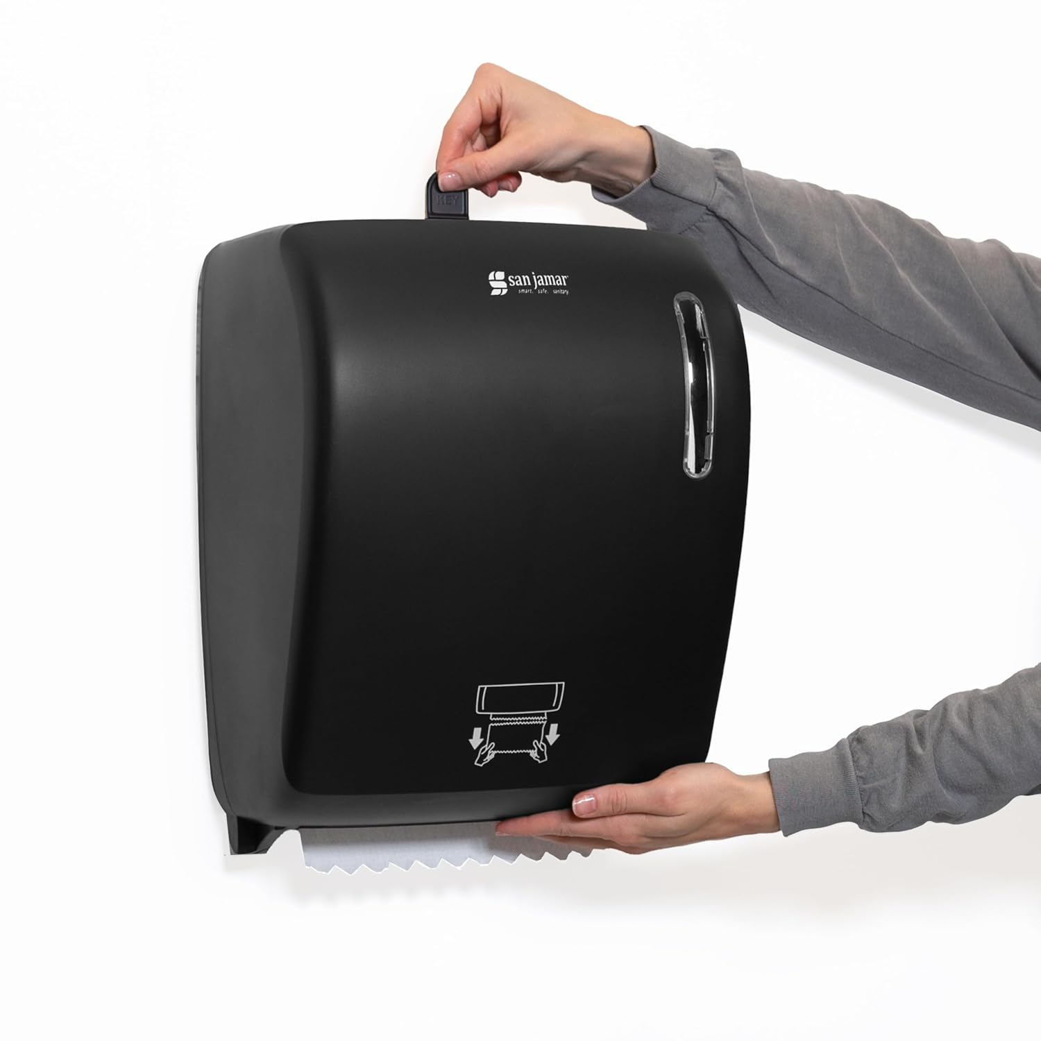 San Jamar Timeless Hands-Free Mechanical Paper Towel Dispenser, White, Commercial Grade, Universal Roll Compatibility, Touchless Operation, for Bathrooms and Kitchens