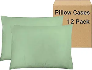 ZPECC Pillow Cases Queen Size Set of 12, 20x30 Envelope Closure Pillowcases, Soft Plain Brushed Microfiber Covers Hypoallergenic Breathable, Sage Green