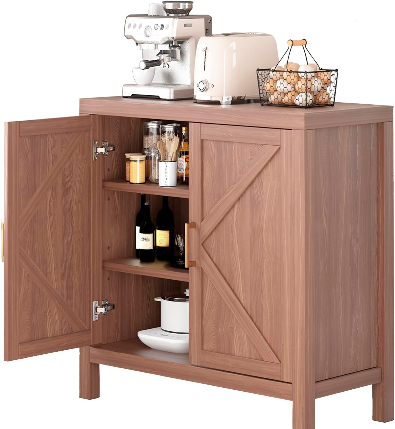 Sideboard Cabinet with Adjustable Shelves, Buffet Kitchen Cabinet, Farmhouse Coffee Bar Cabinet, Wood Cupboard Console Table, Storage Cabinet for Kitchen Dining Room(35.5" H × 30" L ×14" W)