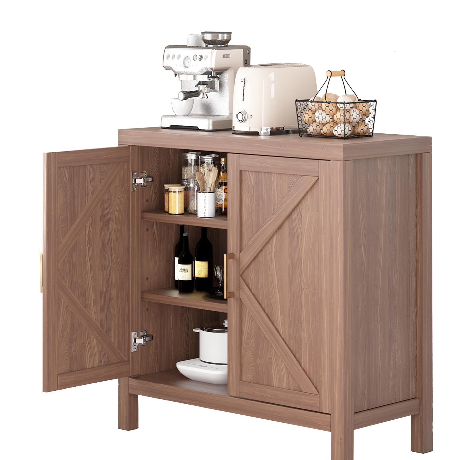 MilleLoom Sideboard Cabinet with Adjustable Shelves, Farmhouse Coffee Bar Console Table, Storage Cabinet for Kitchen & Dining Room (35.5" H 30" L 14"